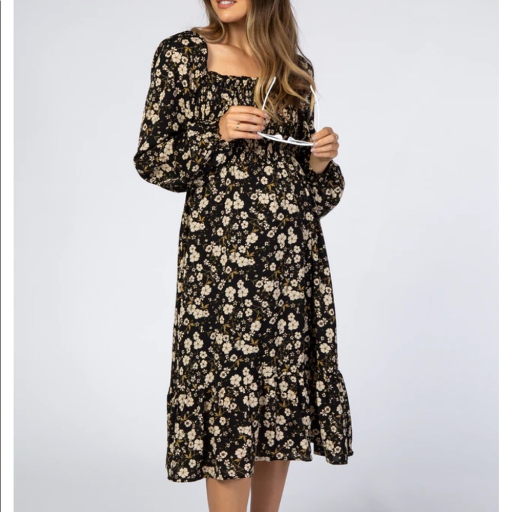 PinkBlush MATERNITY Black floral smocked dress